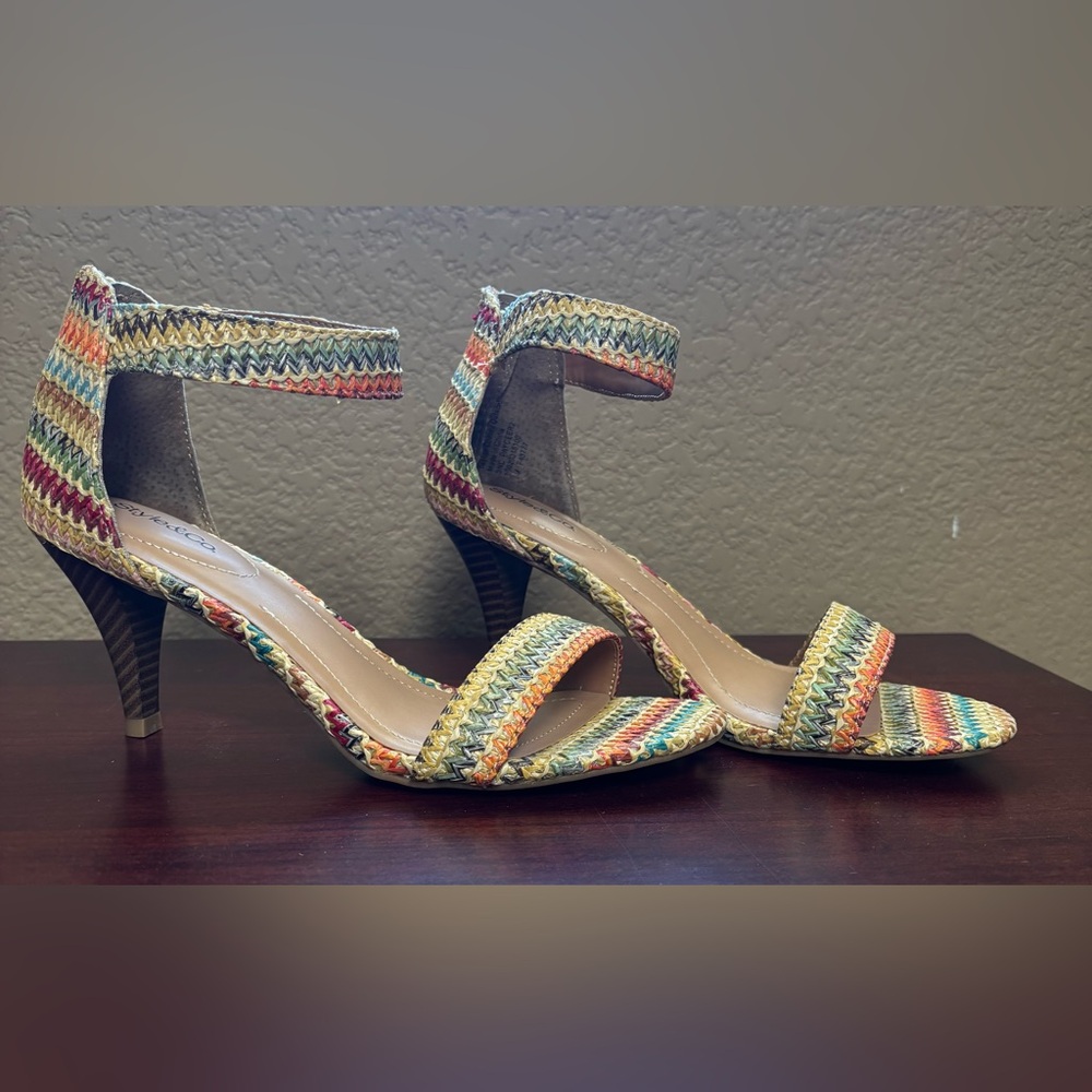 Style & Co. Multicolor Woven Ankle-Strap Heels